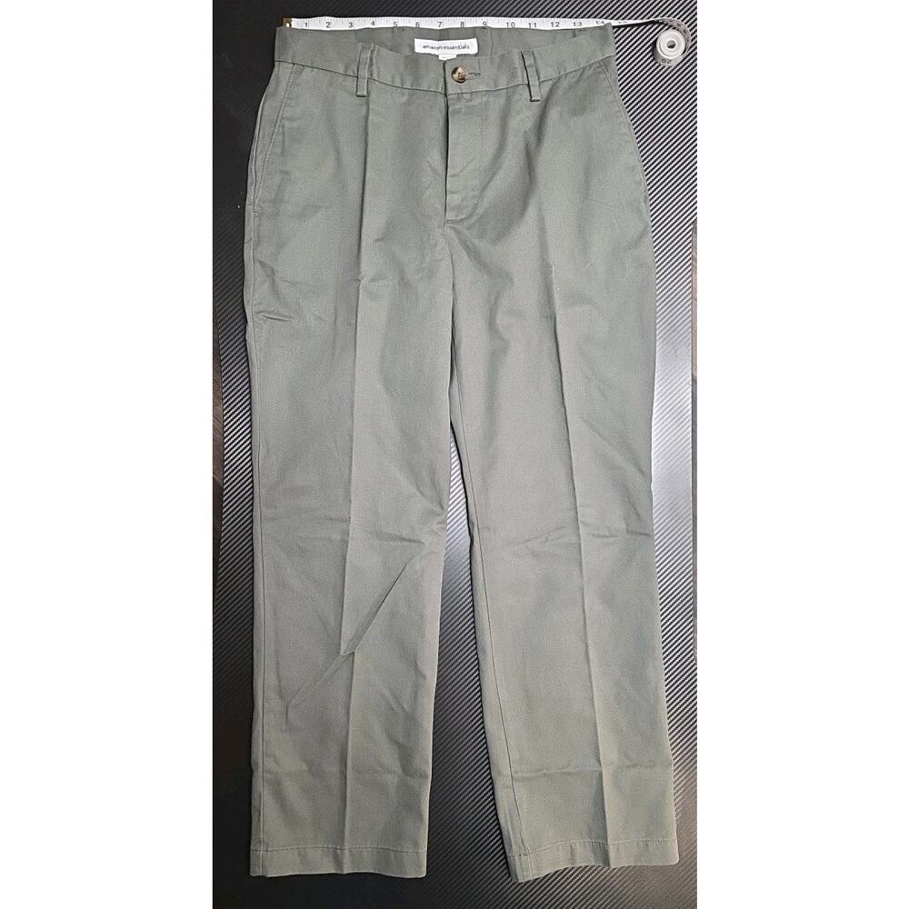 Amazon Essentials Pants Mens 29x32 Olive Green Straight Fit Stretch Dress NWT